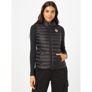 Black Quilted Down Vest with Logo Patch - Women's